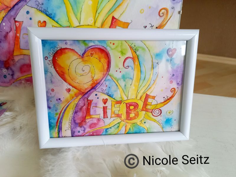 Aquarell-Bild (Druck) * Liebe ist. * 13 x 18 cm * im Rahmen